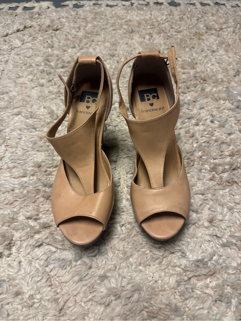 BC Footwear Francesca's Tan Peep-Toe Heeled Sandals Size 10